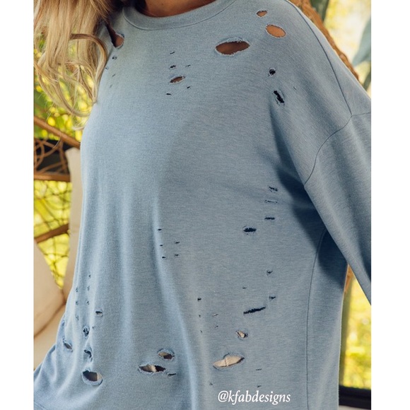 LAST FEW! The SOFTEST Dusty Blue French Terry Knife Cut Sweatshirt! - Picture 9 of 9